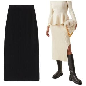 Brock Collection NWT Ribbed Wool-Cashmere Midi Skirt Black Size XL Pull-On Knit